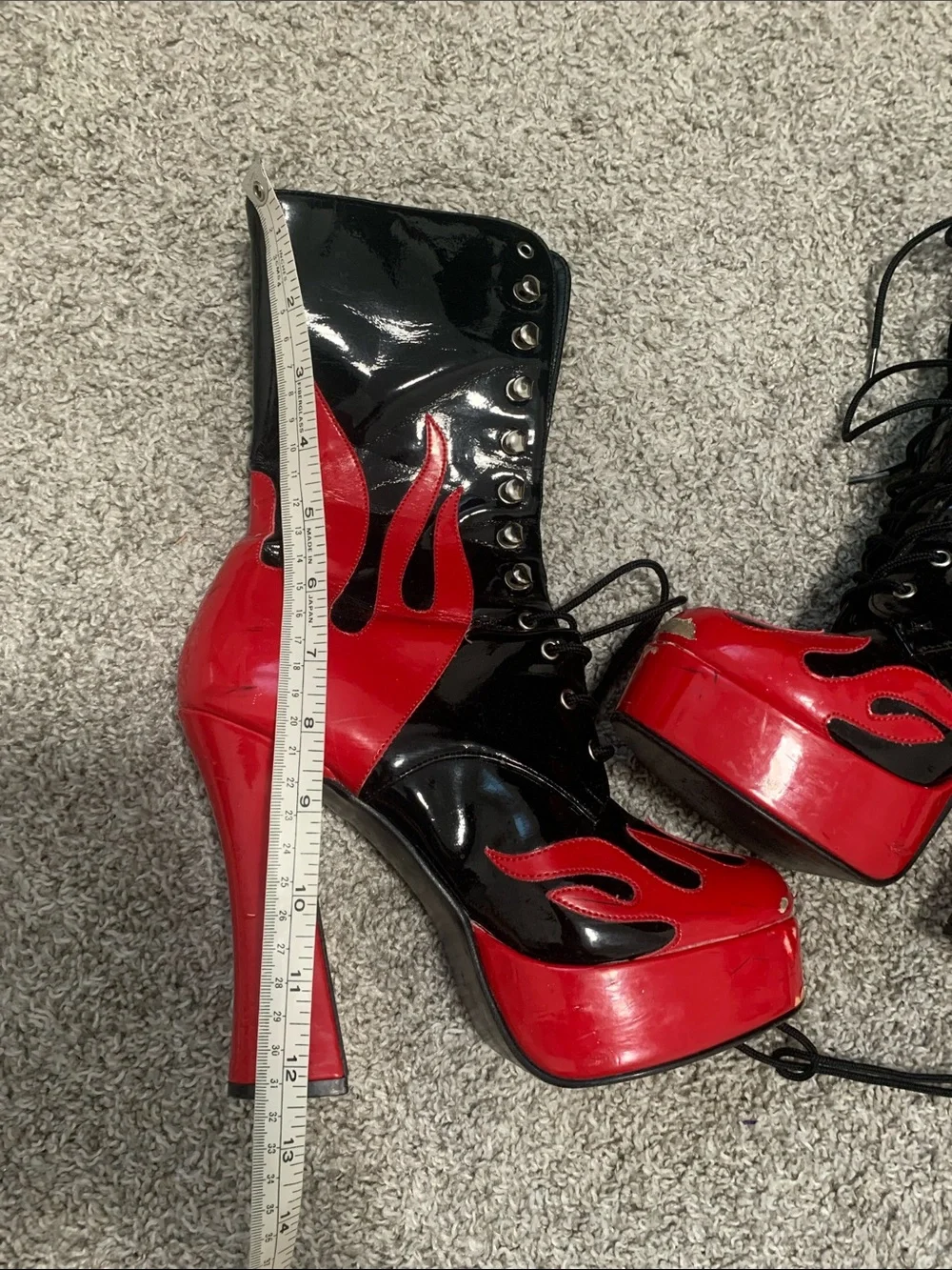 Teaser Black and Red Flames Platform Lace-Up Boots